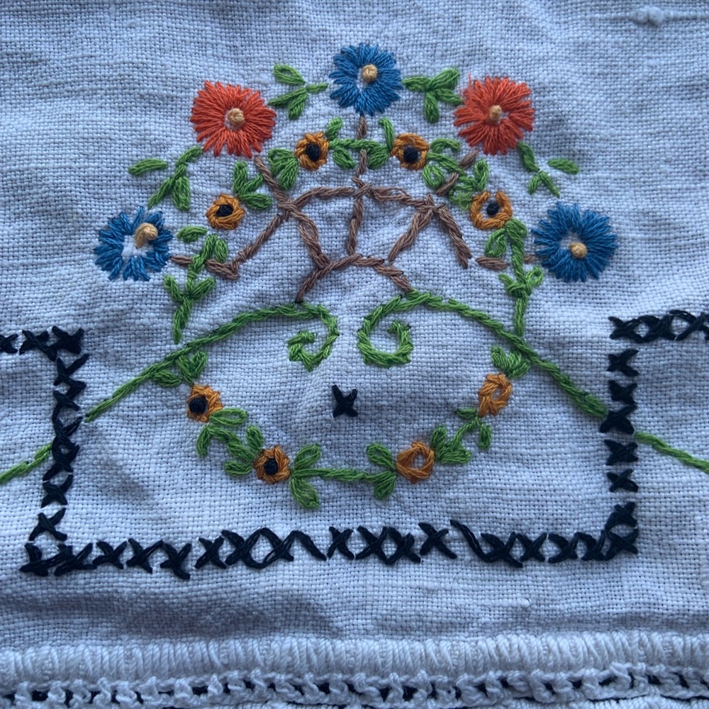 Embroidered Floral Linen Fabric